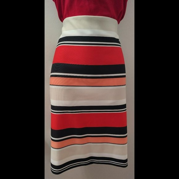 Roz & Ali - Striped Multicolor Midi Skirt - Picture 1 of 3